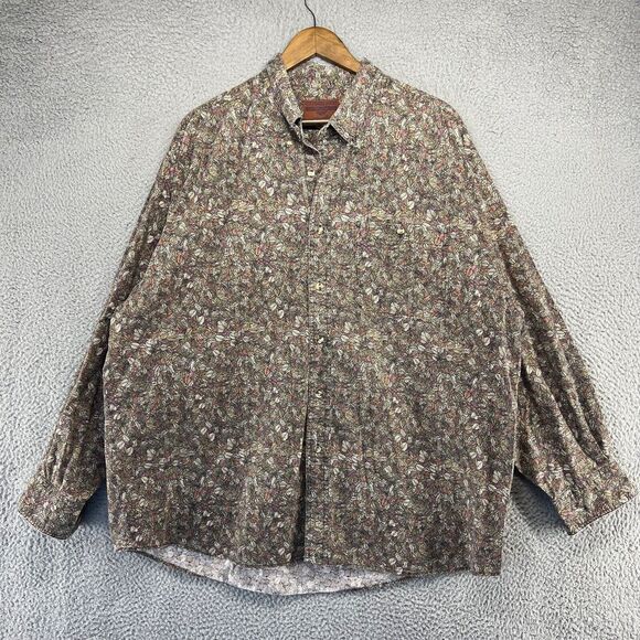 Vintage Wrangler Shirt Mens 2XL Green Colorful Leaves Leaf All Over Print Rugged